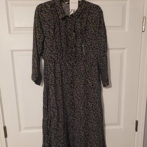 Zara black Floral dress with buttons